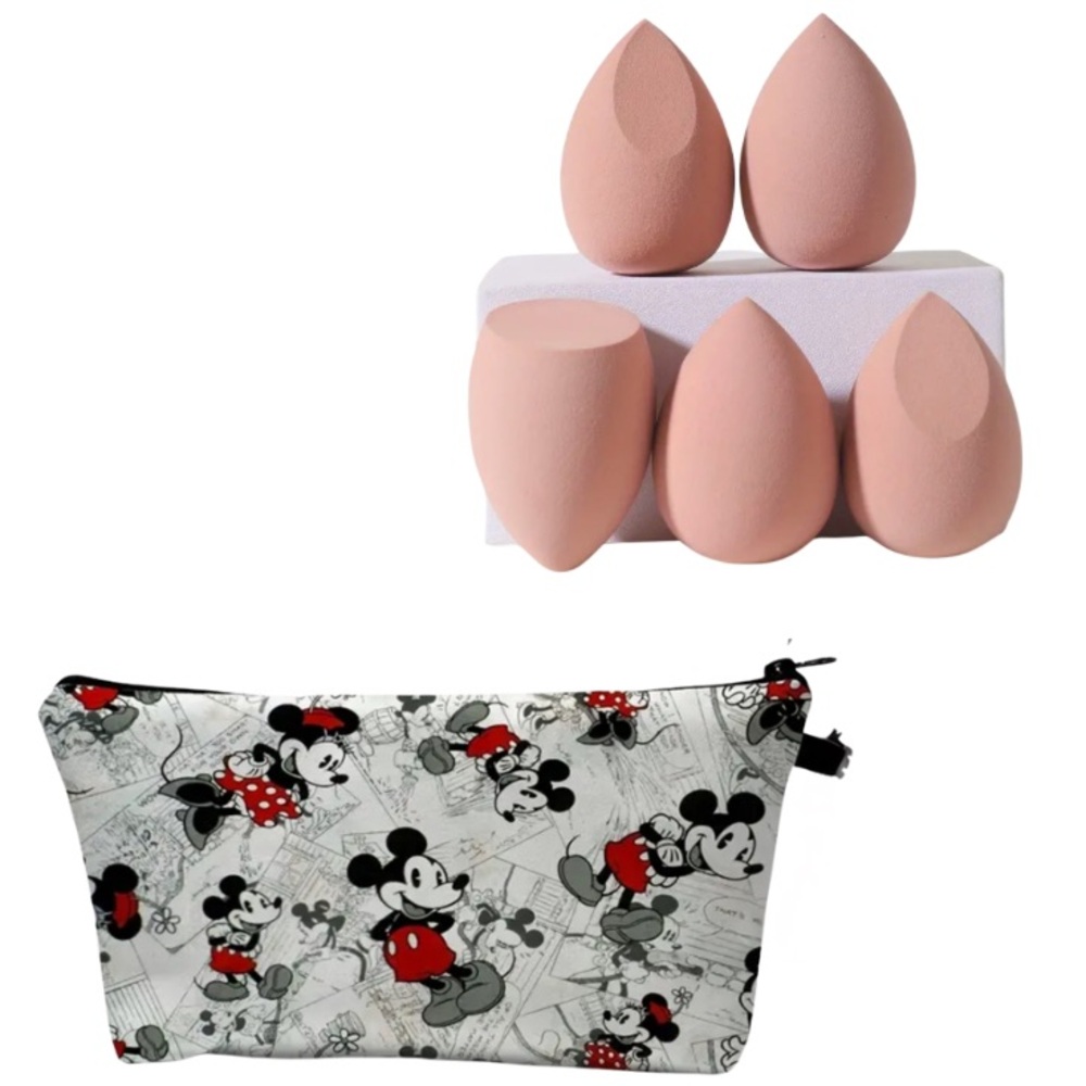 NWT! 5-piece Makeup Sponge Beauty Blender Set & Disney Mickey Mouse Cosmetic Bag